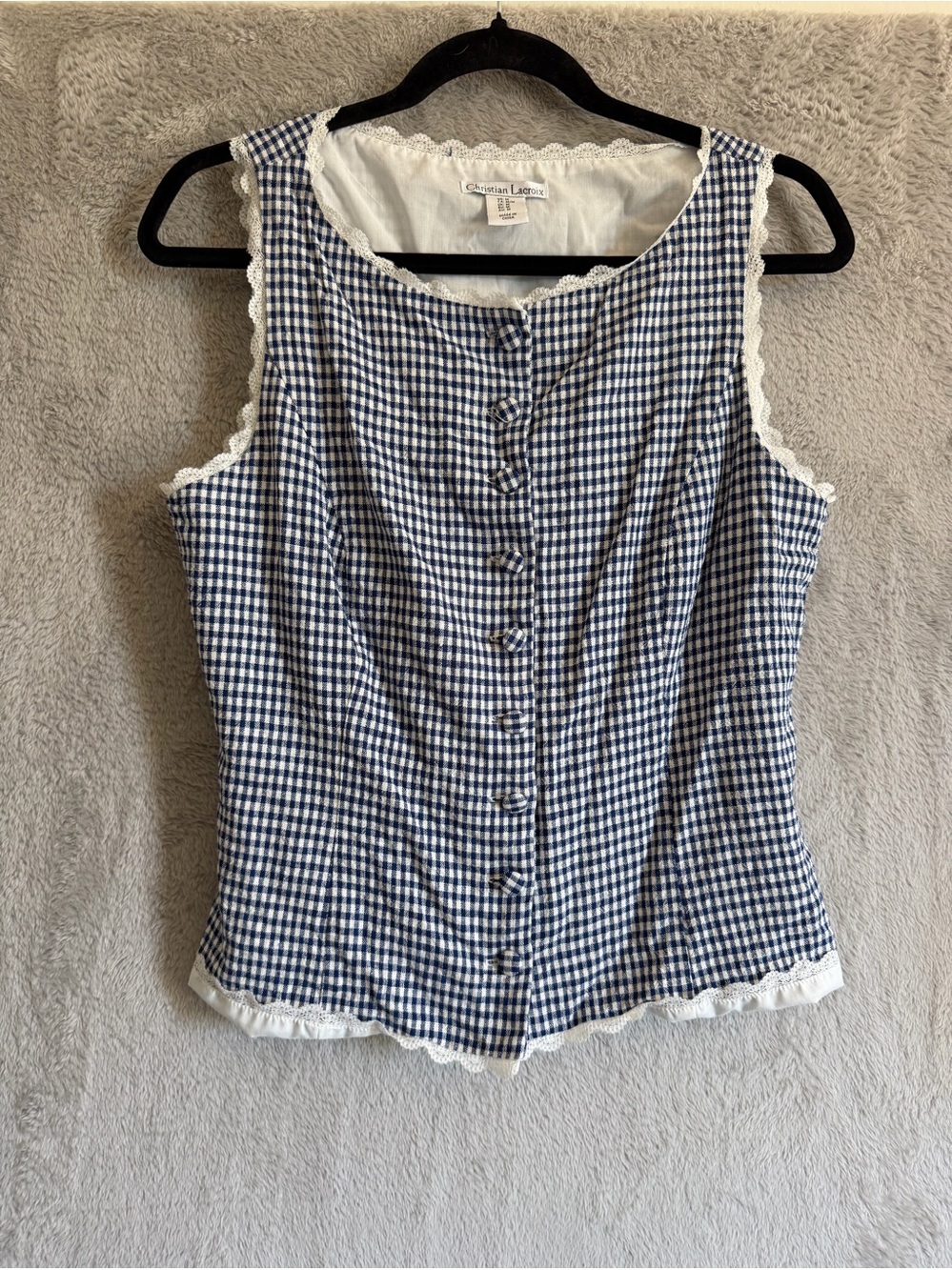 Christian Lacroix navy and white gingham Top M